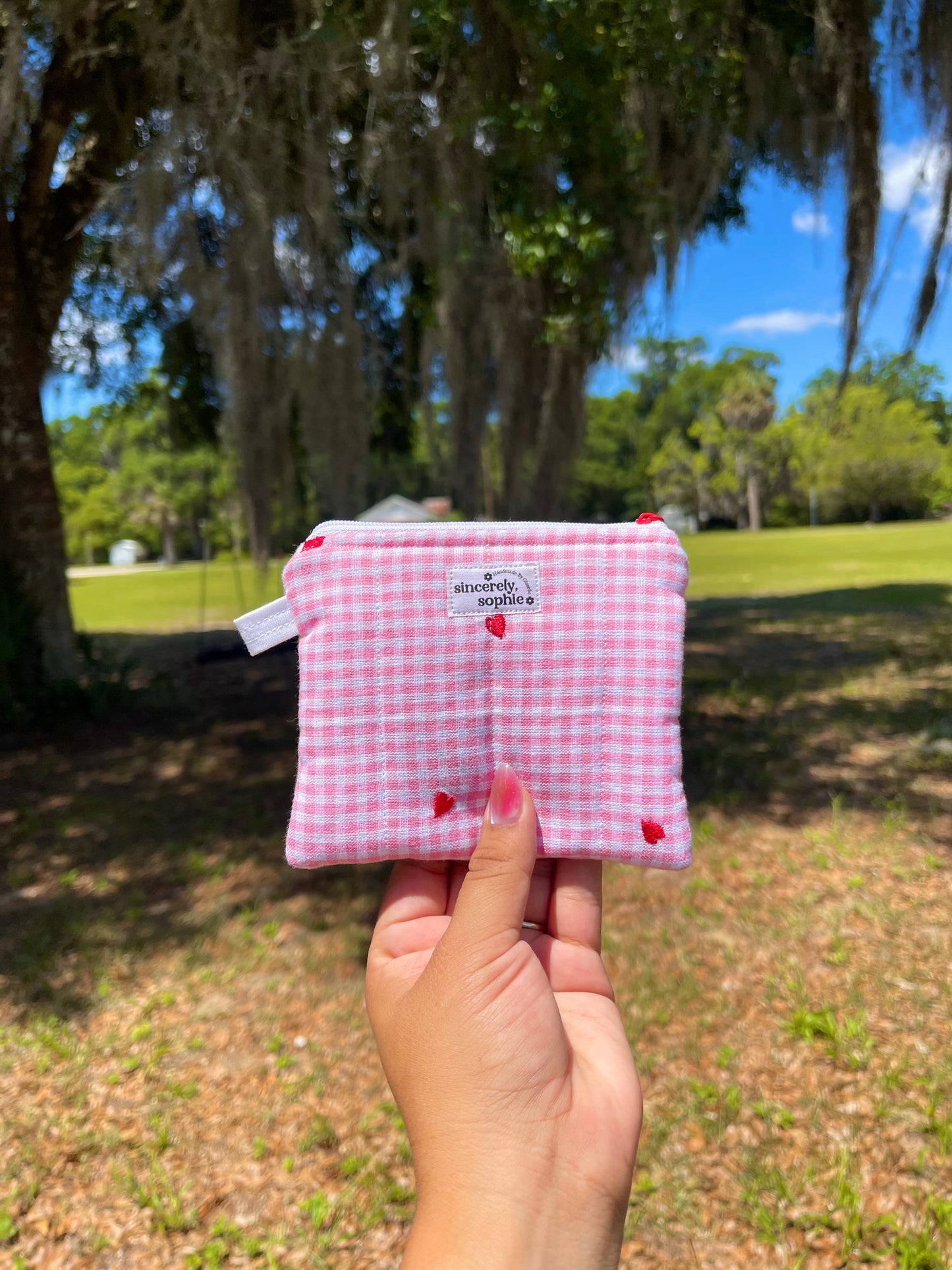 Pink Plaid Heart Keychain Wallet