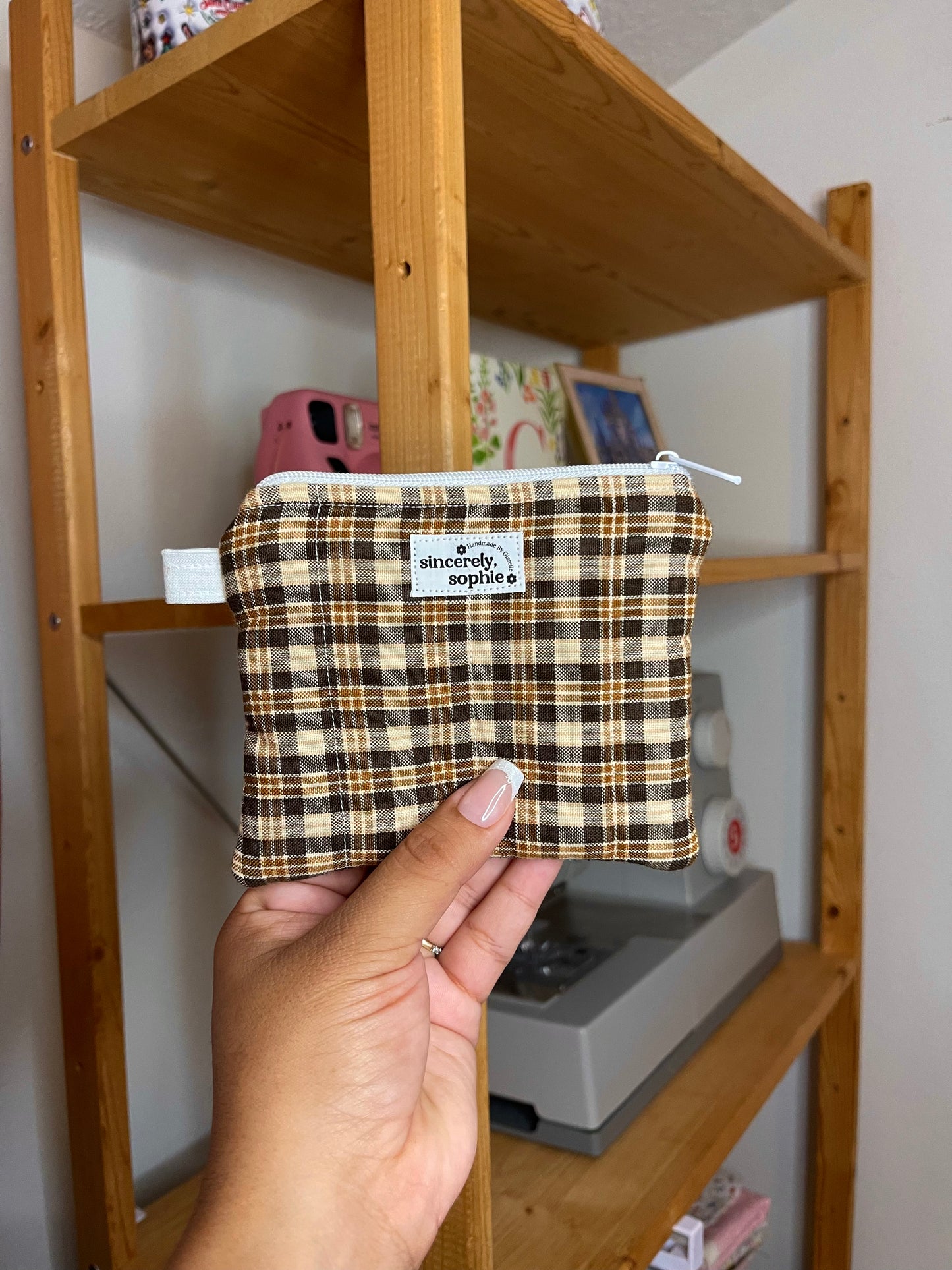 Brown Plaid Keychain Wallet