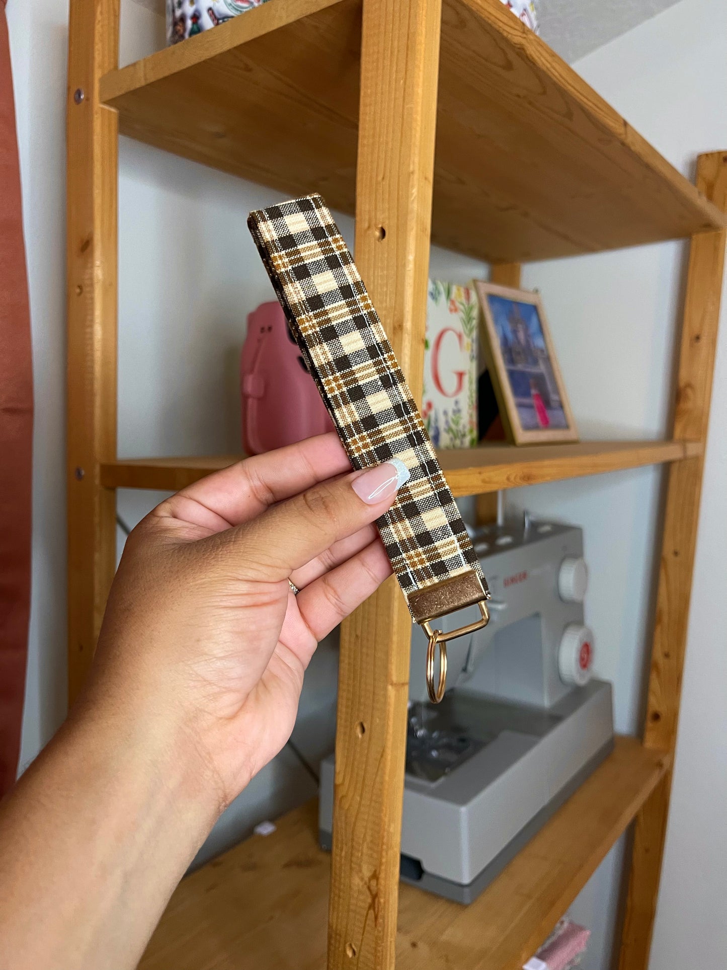 Brown Plaid Wristlet