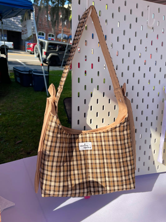 Brown Plaid Slouchy Purse