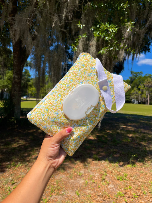 Yellow Foral Wipe Pouch