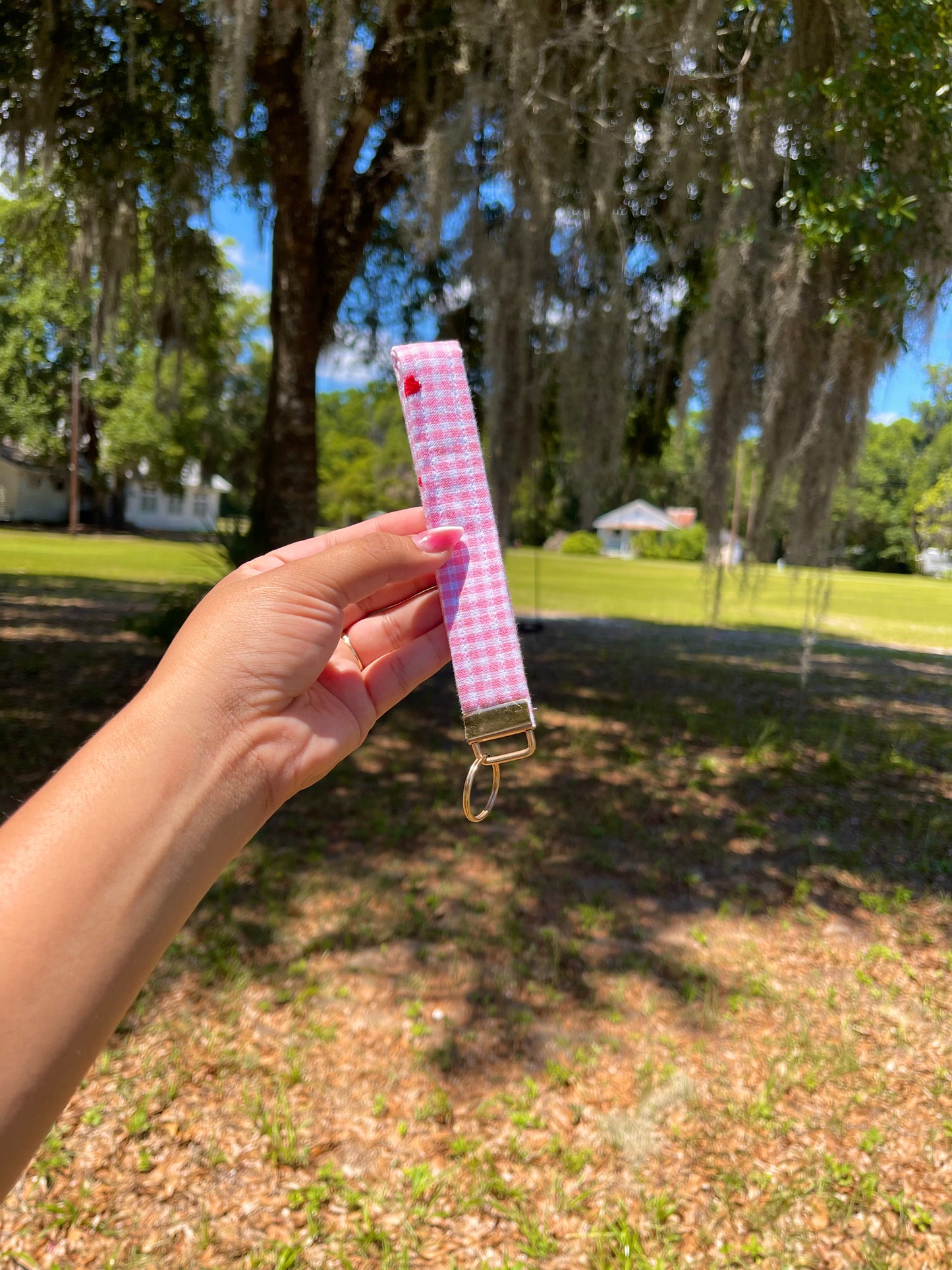 Pink Plaid Heart Wristlet