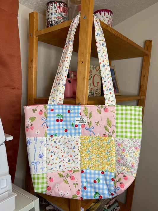 Floral and Bow Patchwork Mini Tote Bag