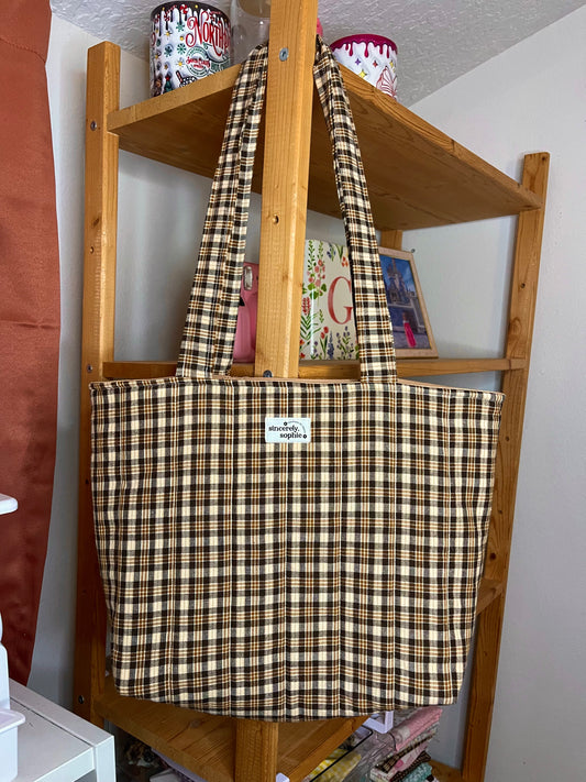 Brown Plaid Mini Tote Bag